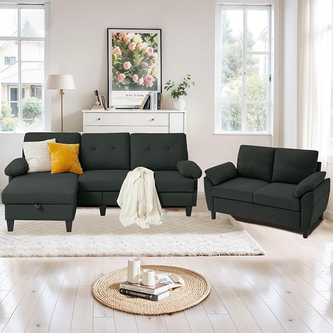 84" Convertible Sectional Sofa Set, 3 Seat L Shaped Couch by soscana