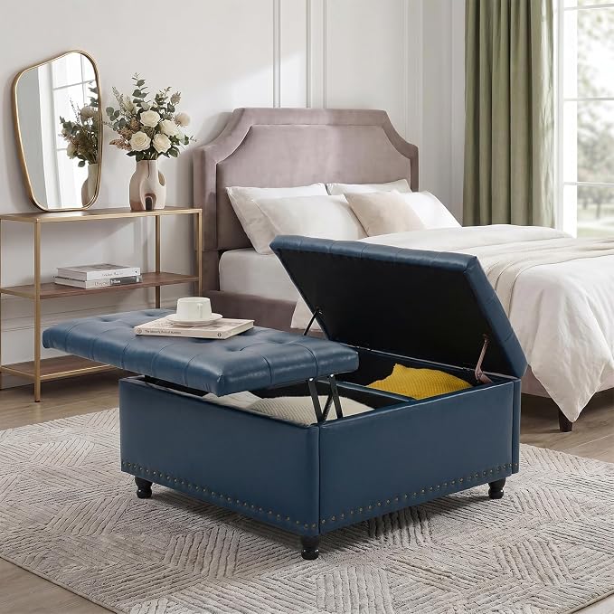 Tbfit Large Square Storage Ottoman Bench, Tufted Upholstered Coffee Table - Image 6