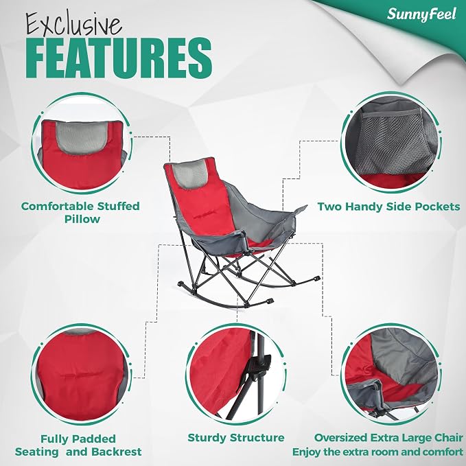SUNNYFEEL Oversized Rocking Camping Chair 2 Pack, Fully Padded Patio Chair - Image 6