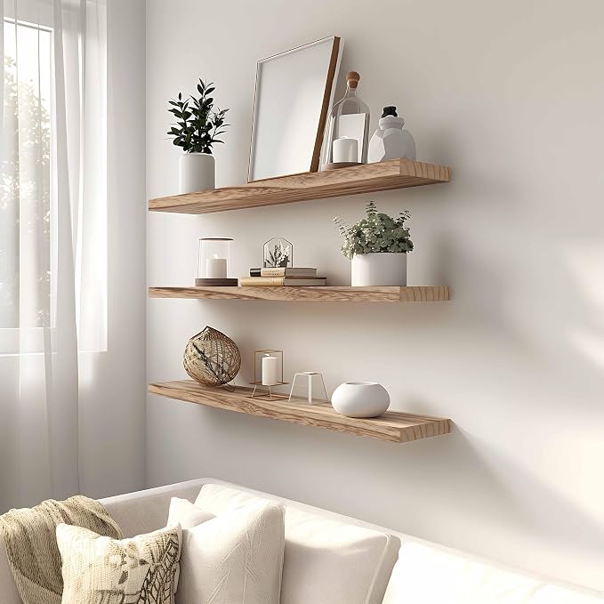 YYWUOJJ Wood Floating Shelves for Wall, Rustic Wall Shelves for Bedroom - Image 4