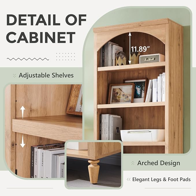 IFGET 76" Tall Arched Bookcase, Farmhouse 5 Tiers Large Arched Bookshelf Cabinet - Image 3