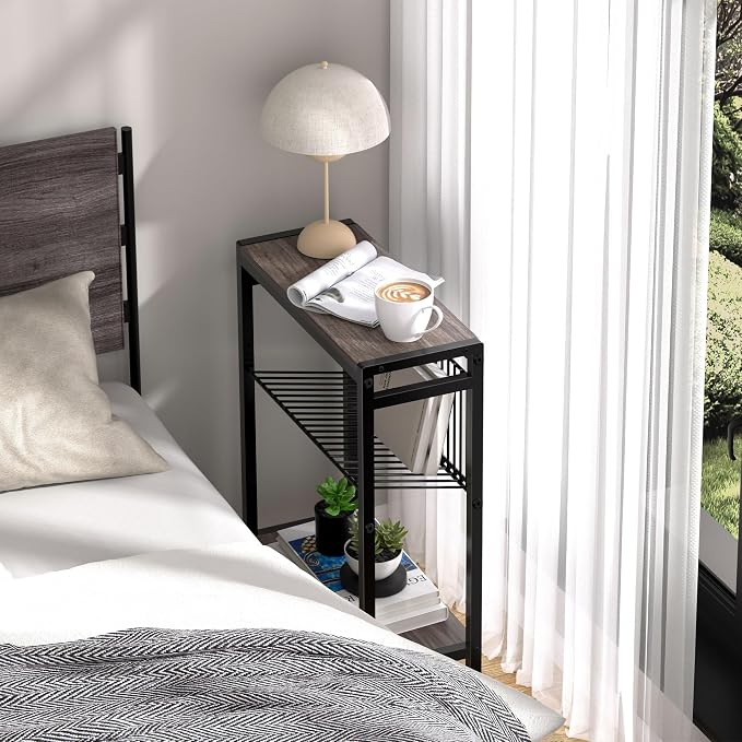 Small Side Table Set of 2 for Small Space, 3-Tier Narrow End Tablewith Magazine - Image 2
