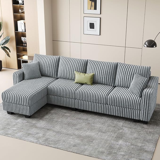 Belffin Sectional Couch with L-Shape Chaise L Shaped Couch with Ottoman - Image 3