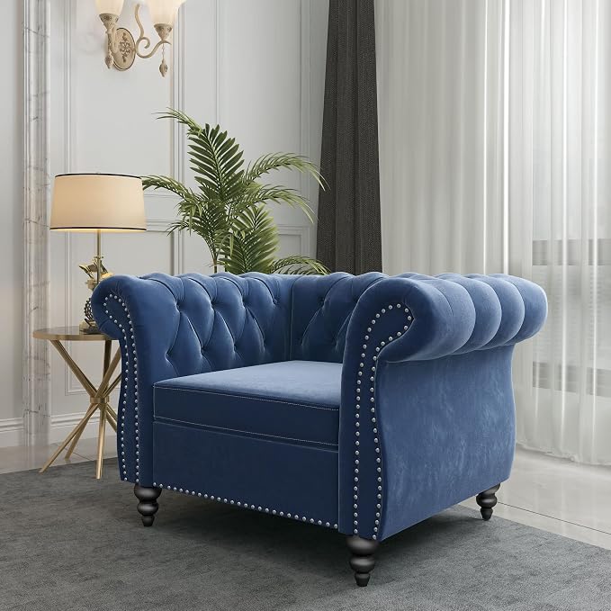 ORRD 2 Pieces Living Room Set, Velvet Couch Chesterfield Sofa Couch Chair - Image 6