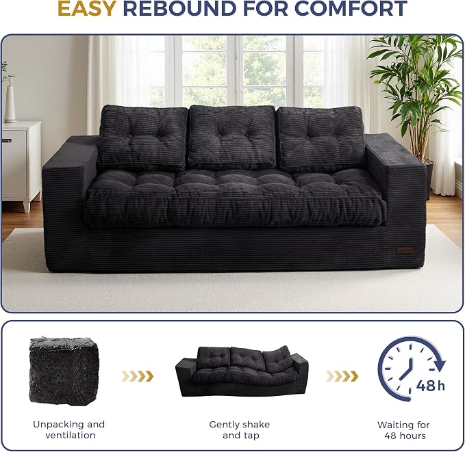 MAXYOYO Oversized Loveseat Sofa Couch, Upholstered Bean Bag Chair Cloud 3-Seat - Image 8