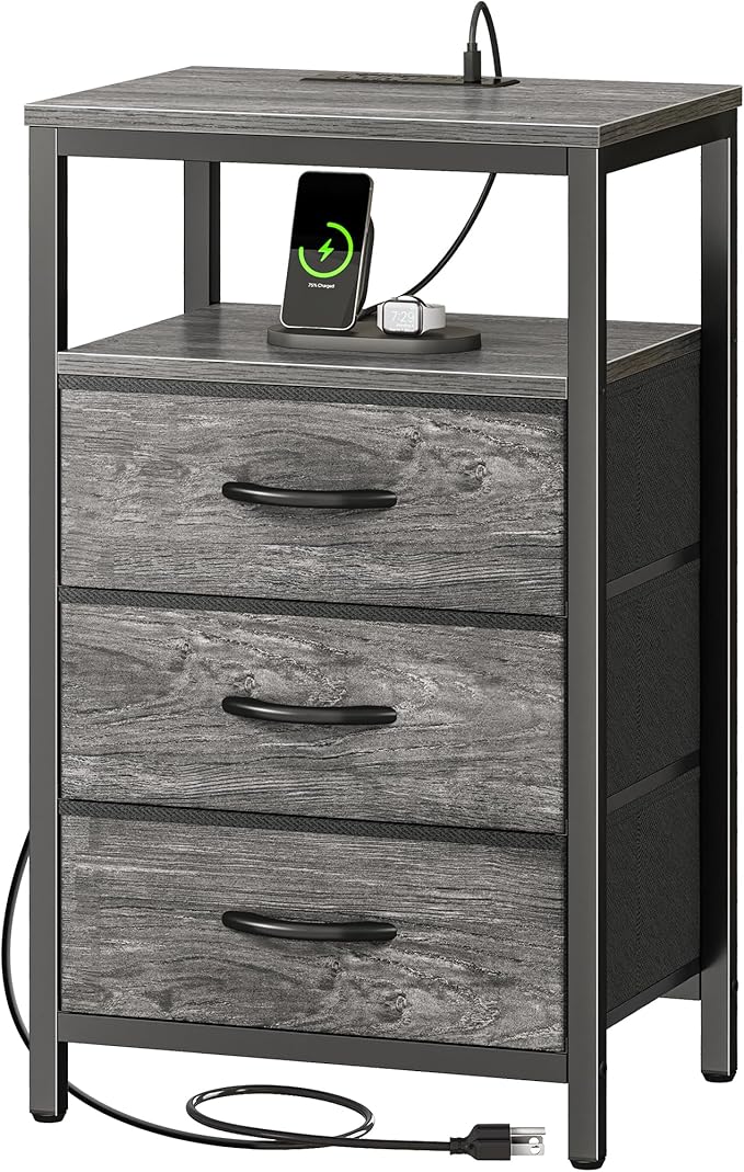 Huuger Nightstand with Charging Station, 27.6 Inch End Table Bedside Table with by Huuger