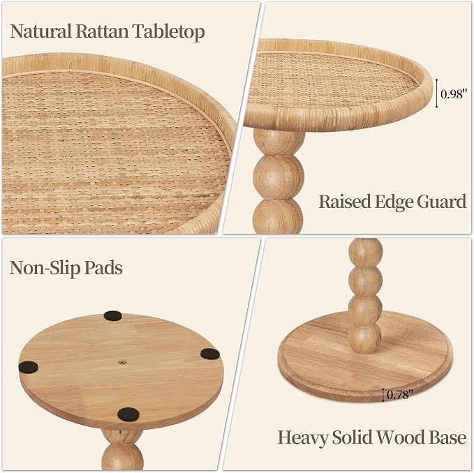 Drink Table, Boho Rattan Small Round Side Table - Image 5