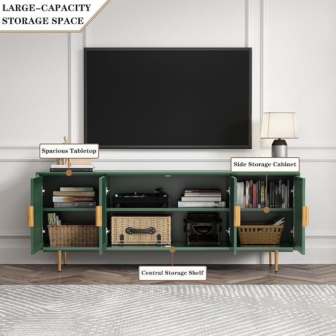 ARTPOWER TV Stand with Storage, Under TV Cabinet with Glass Door, TV Console - Image 3