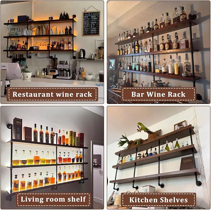 Solid Wood Wall Mounted Wine Rack, Large Bar Shelf - Image 7