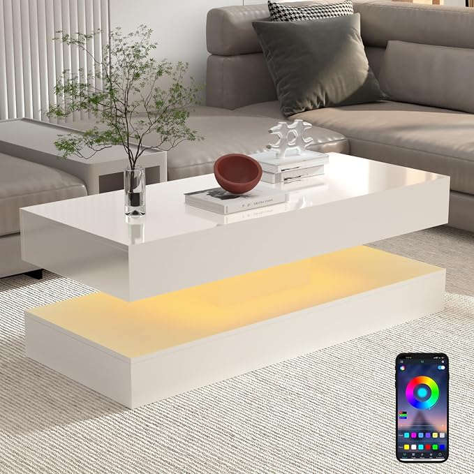 Uspeedy 47.3in Large High Glossy LED Coffee Table by Uspeedy