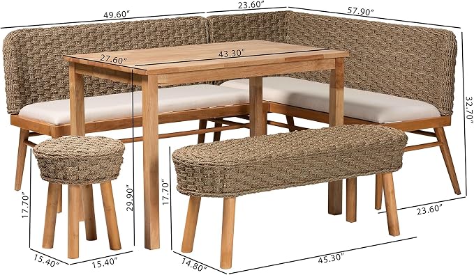 bali & pari Denver Modern Bohemian Natural Seagrass and Acacia Wood 5-Piece - Image 13
