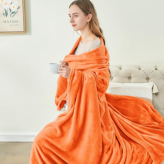 BEDELITE Fleece Blanket Twin Size Orange Throw Blanket - Image 4