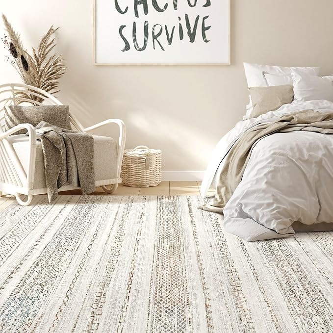 Nakagishi Area Rug Living Room Rugs: 4X6 Machine Washable Boho Large Neutral - Image 4