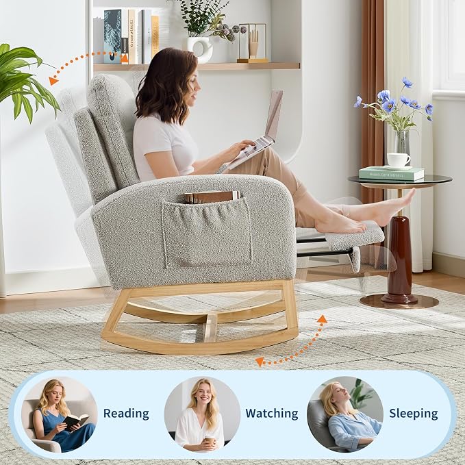 Modern Nursery Rocking Chair, Teddy Upholstered Rocking Chair - Image 3
