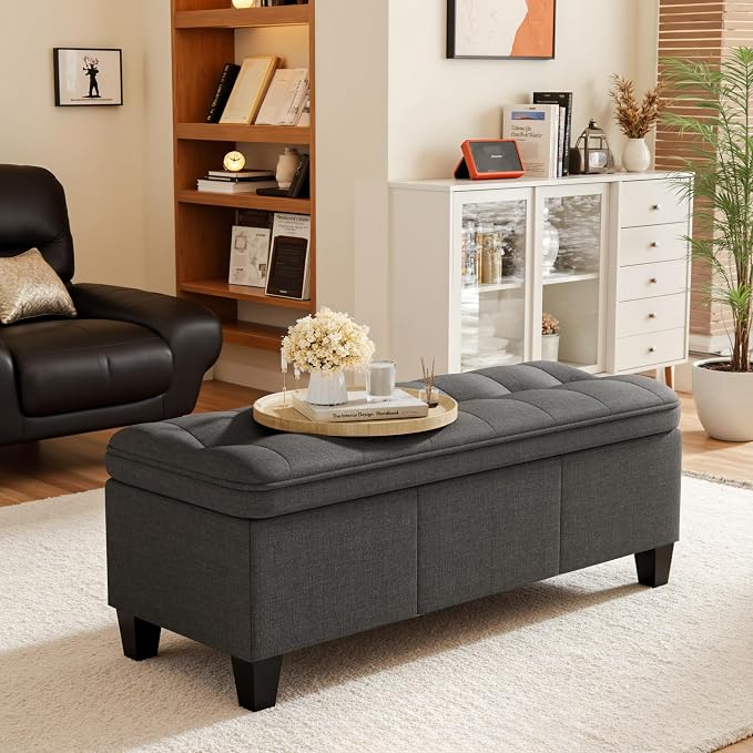 YESHOMY 47 Inches Ottoman with Storage, Storage Bench with Legs, Ottomans - Image 5