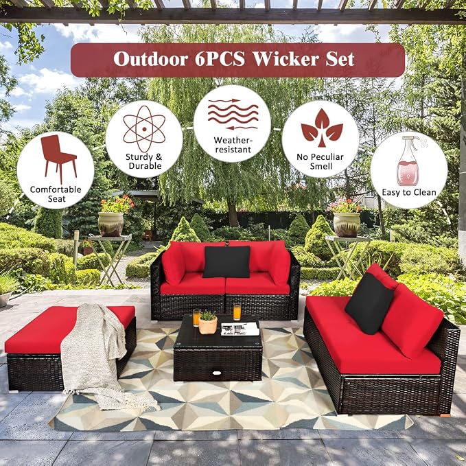 Tangkula 6 Piece Patio Furniture Set, Outdoor Deck Lawn Backyard Sectional Sofa - Image 8