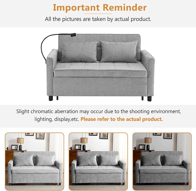 3 in 1 Convertible Sleeper Sofa Bed, 56.9" Small Pull Out Couch Bed - Image 9