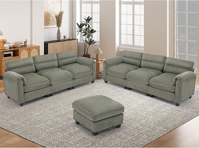 HAOMARKETS Corduroy Sofa Set, Upholstered Ottoman, Modern Loveseat and 3-Seater by HAOMARKETS