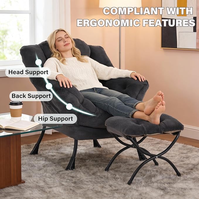 MBOOYOME Lazy Chair with Folding Ottoman, Modern Accent Lounge Armchair with - Image 5