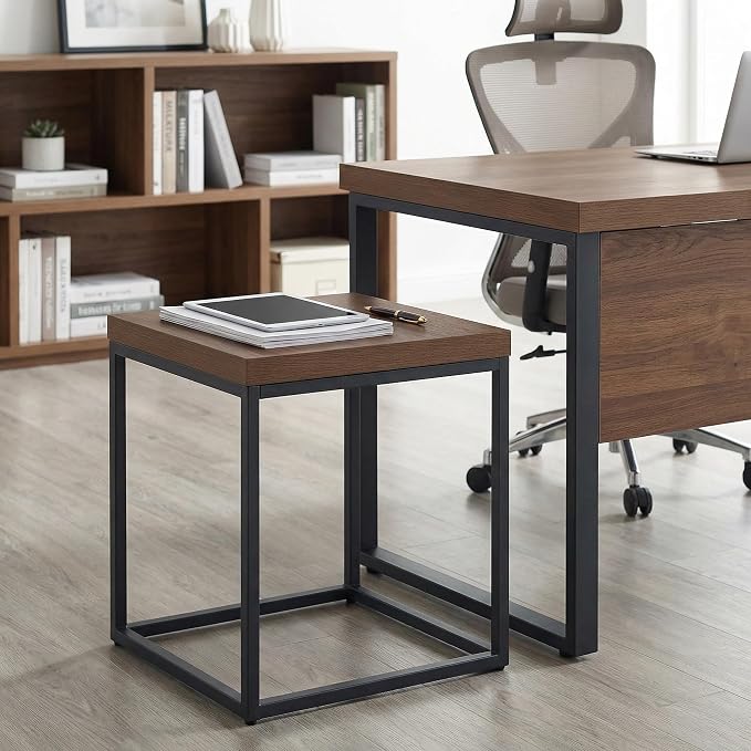 CENSI Modern Square End Table, Extra Thick 1.6" Wood Top & Metal Frame - Image 7