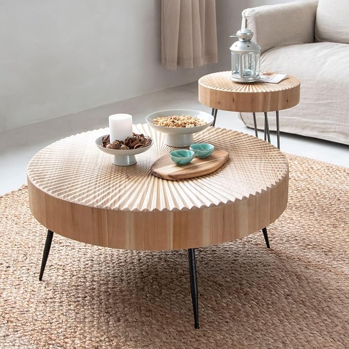 COZAYH 2-Piece Round Nesting Coffee Table Set, Natural Wood Top - Image 9