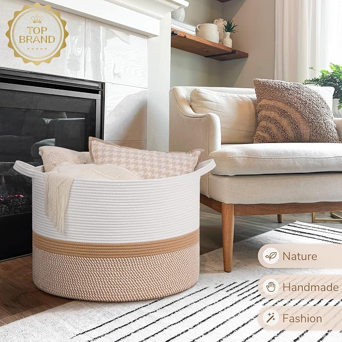 INDRESSME 115L Extra Large Cotton Rope Basket, Woven Baby laundry Blanket Basket - Image 7