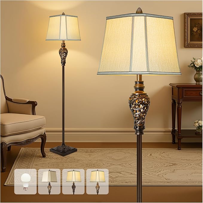 Vintage Floor Lamp with Night Light, Farmhouse Industrial Design Tall Lamp by LuxSightCollection