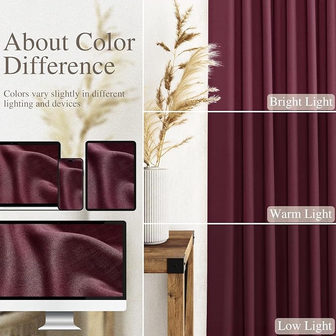 Nanspring Burgundy Linen 112 Inch Curtains - Image 3