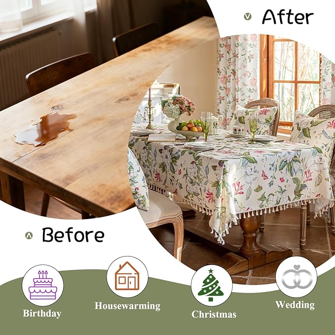 VClife Vintage Floral Butterfly Pattern Tablecloth, Linen Textured Rectangle - Image 4