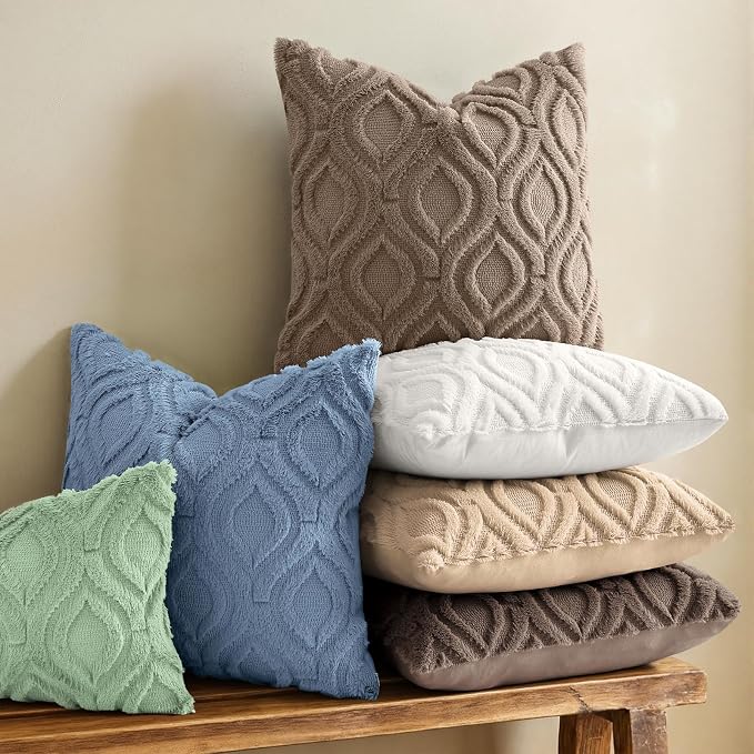 decorUhome Throw Pillow Covers 16x16 Inch Set of 2, Soft Plush Faux Wool Light - Image 2