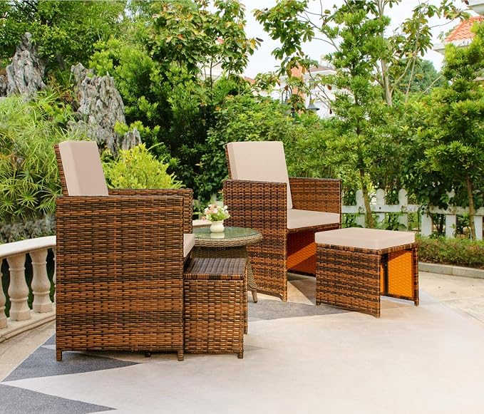 Devoko 4 Pieces Patio Wicker Furniture Set Outdoor Patio Chairs - Image 3