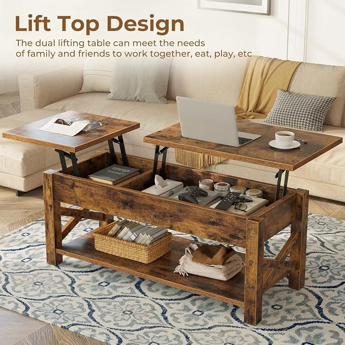 Rolanstar Coffee Table 47.2", 2 Way Lift Top - Image 6