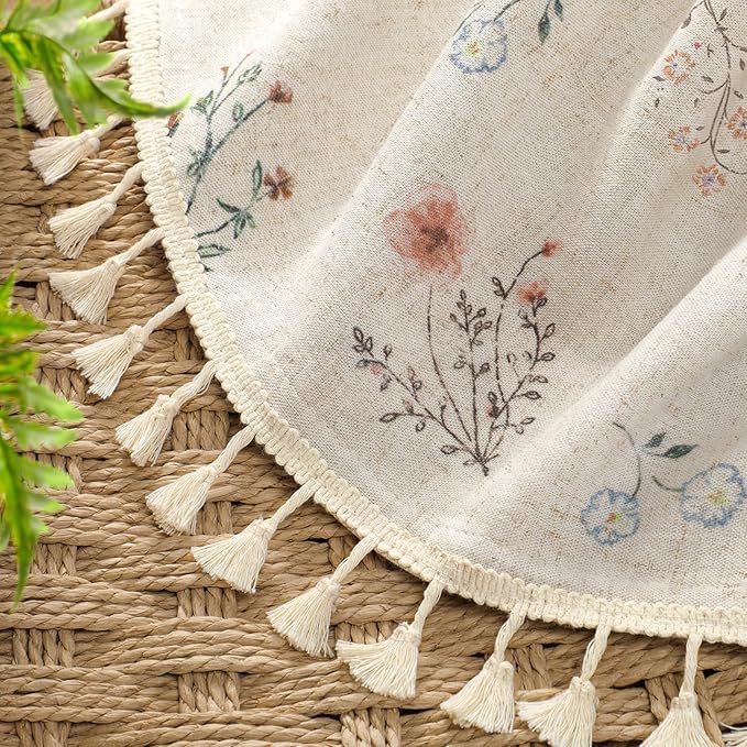Boho Floral Spring 100% Blackout Curtains 84 Inch Length 2 Panels Set, Linen - Image 4