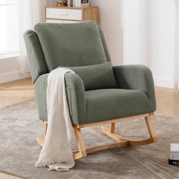 HCHAIRH Rocking Chair Nursery, Teddy Nursing Rocking Chairs, Upholstered - Image 9