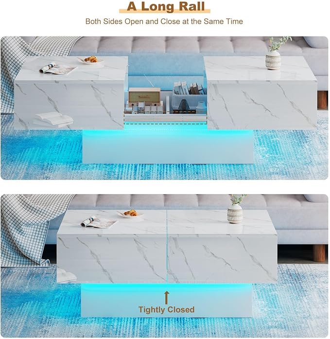 HedoAjim White Marble LED Coffee Table - Image 3