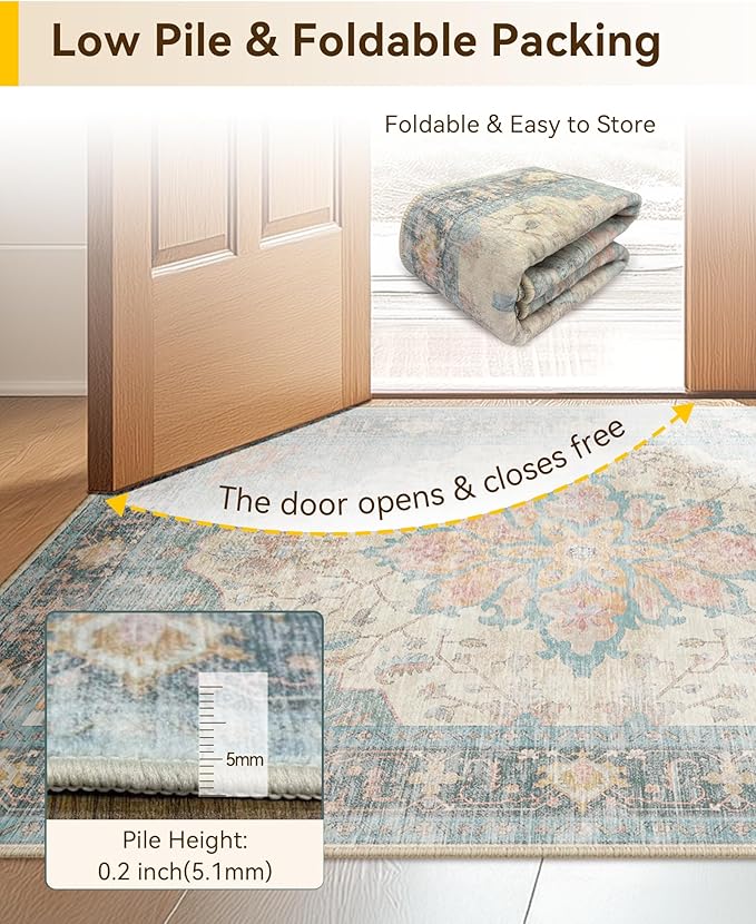 RELEANY Area Rugs 4'x6' Washable Non-Slip, Floral Vintage Distress Print - Image 4