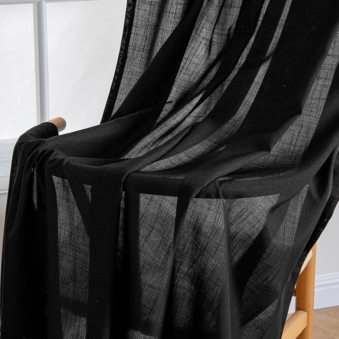 MIULEE Black Linen Curtains 90 Inch Length 2 Panels - Image 6