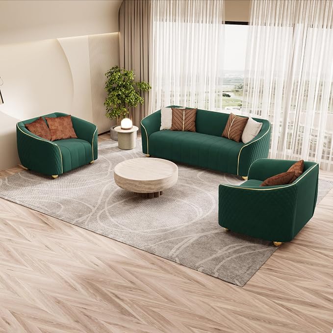 3-Piece Luxury Velvet Sofa Set for Living Room, Elegant Design Couch Set - Image 3