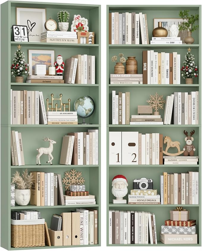 FOTOSOK 6-Tier Open Bookcase and Bookshelf Set of 2, Freestanding Display - Image 7