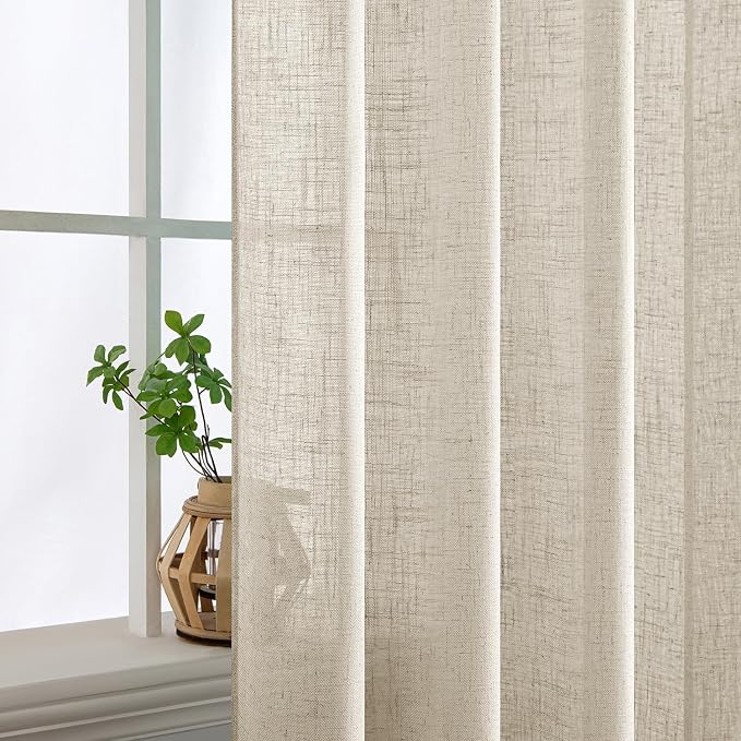 MIULEE Cream Linen Curtains 108 Inches Long 2 Panels - Image 5