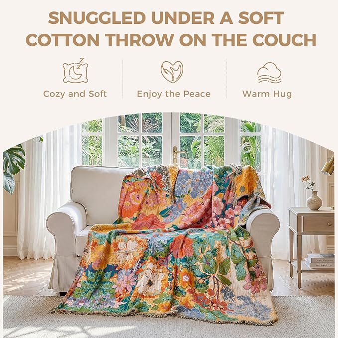 LUTBM Boho Throw Blanket for Bed Cotton Summer Blankets for Bedroom Living Room - Image 4