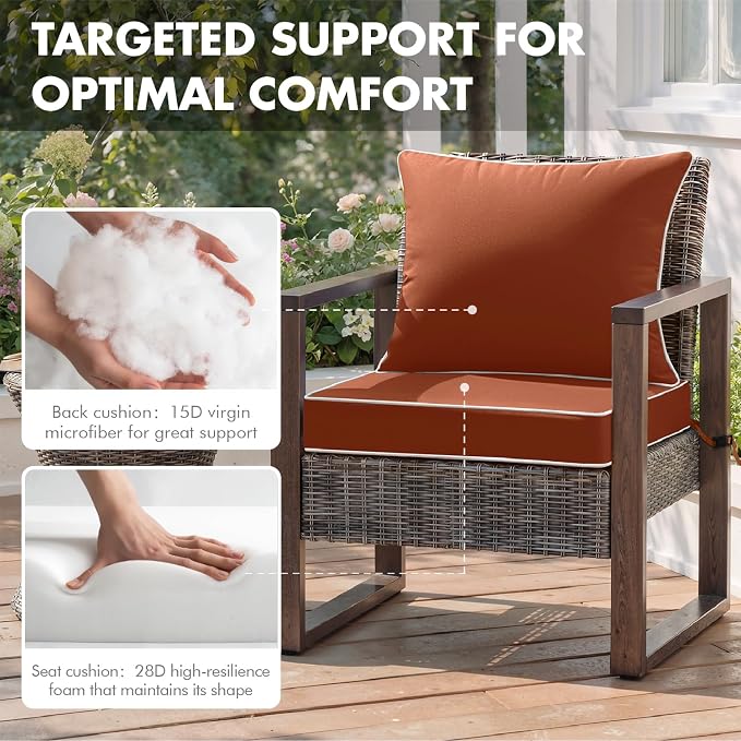 MIULEE Burnt Orange Outdoor Seat Cushion 24x24 Inch Waterproof & 3 Year Fade - Image 6
