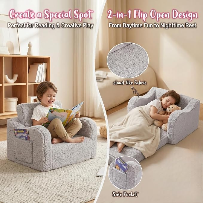 MOMCAYWEX Kids Sofa, 2-in-1 Flip-Out Foam Couch - Image 4
