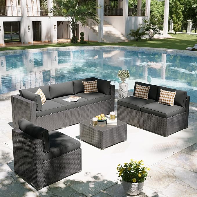 Aoxun 7 Piece Patio Furniture Set, Outdoor Sectional Sofas - Image 2