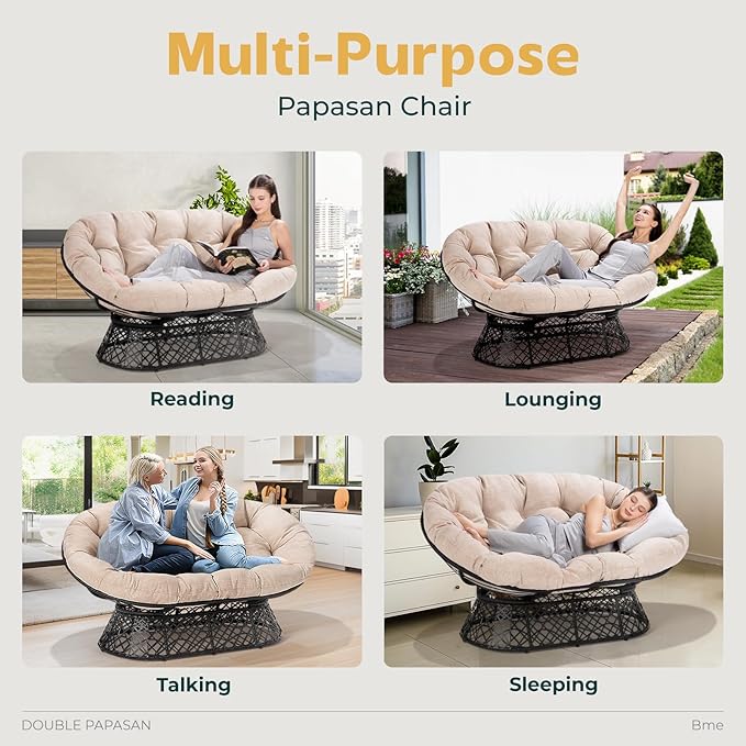 Bme Double Papasan Chair, 600lbs Capacity, Ergonomic Design, Soft Thick Cushion - Image 7