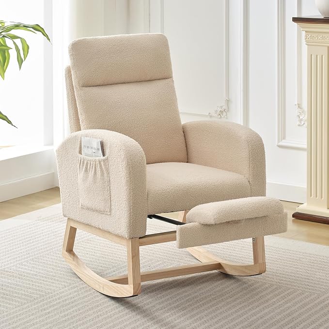 Nursery Rocking Chair with Foot Rest, High Back Upholstered Glider Rocker Chair - Image 7