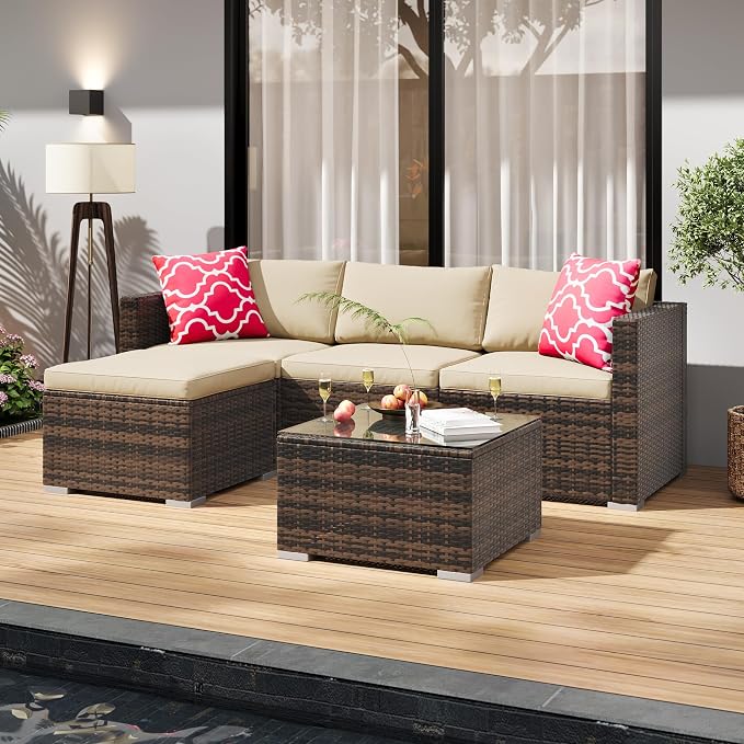 5-Piece Outdoor Sectional Sofa Set, All-Weather PE Rattan Patio Furniture - Image 7
