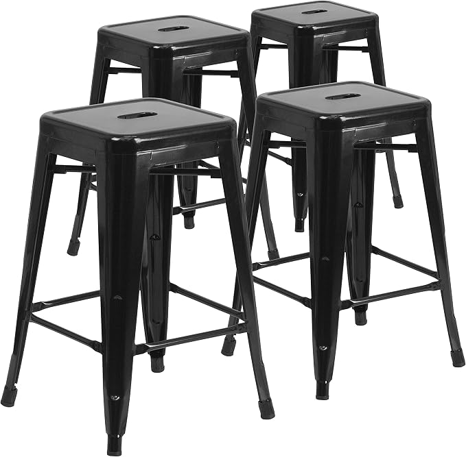 Flash Furniture Lily 4 Pack Commercial Grade 24" High Backless Black Metal by FlashFurniture