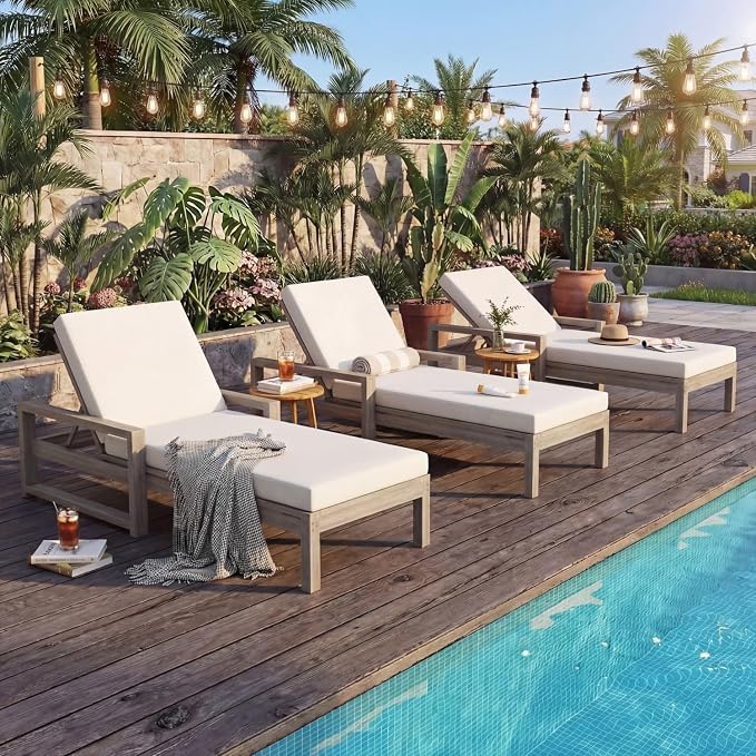 Outdoor Chaise Lounge Chair Set of 3, Patio Chaise Lounge Recliner by OwnMidcenzarQuality