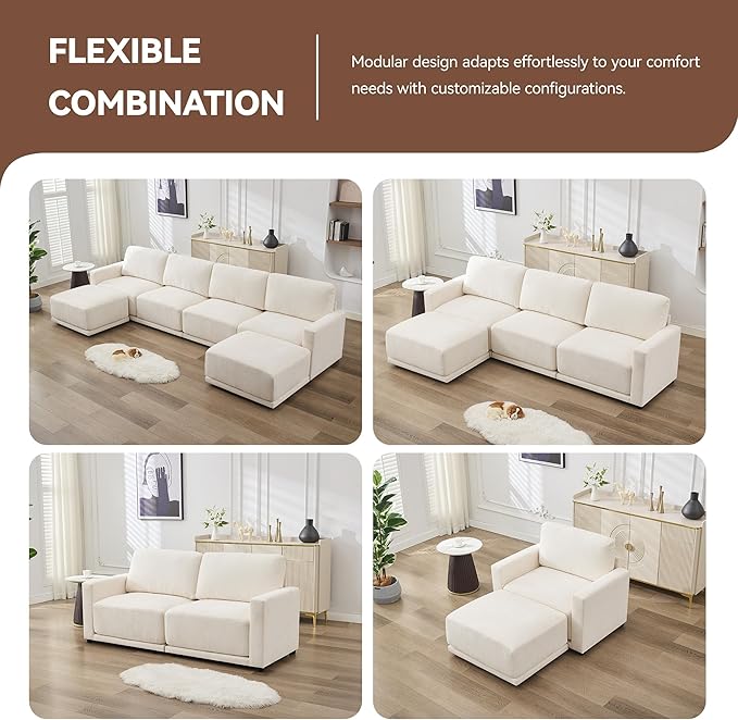 143.8" Modular Sectional Sofa Modern Chenille U Shaped Couch - Image 5